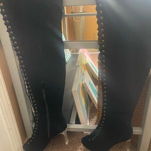 EUC Thigh, high boots are clear heels ONLY used once